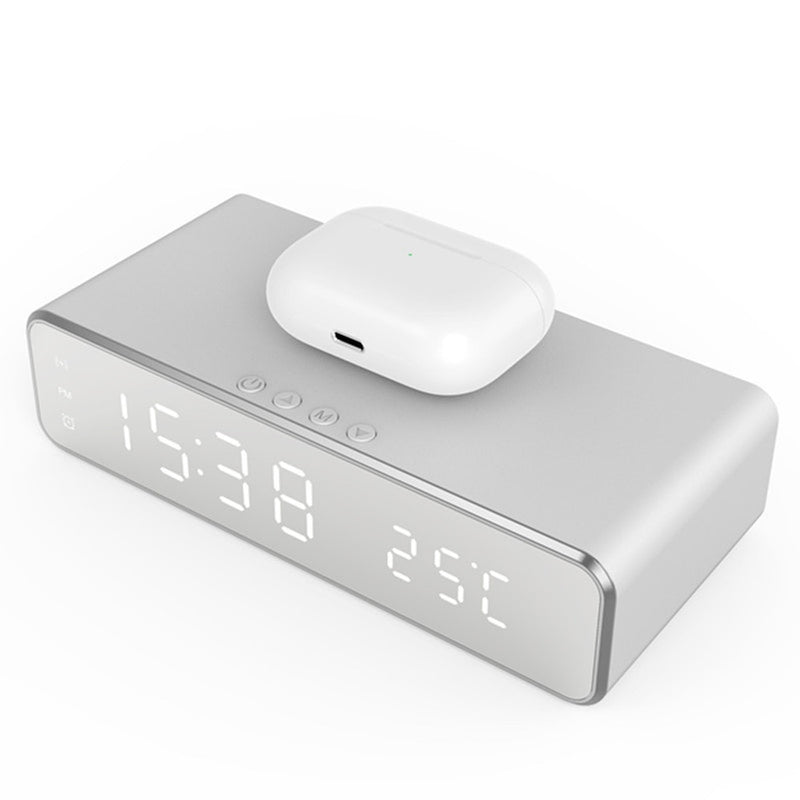 Despertador com led, carregador sem fio para celular, relógio com espelho hd e termômetro digital